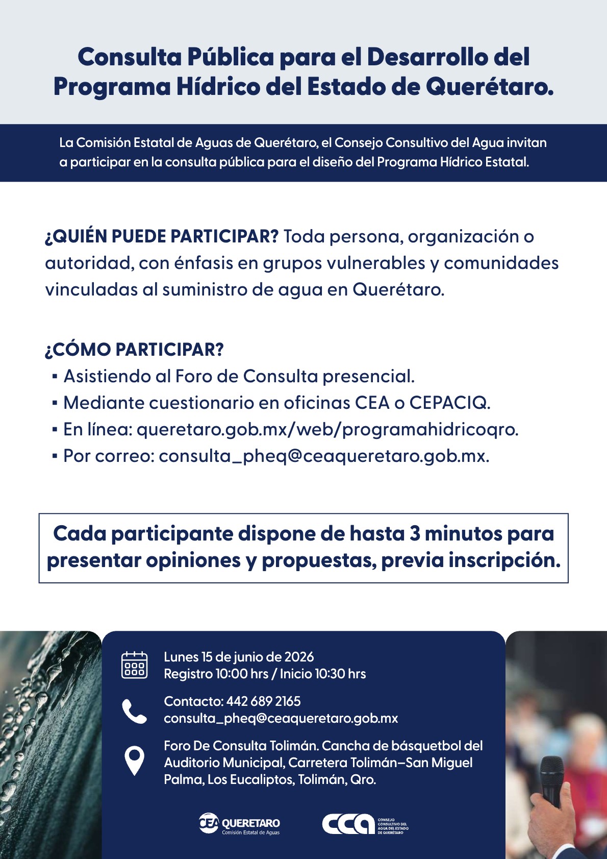 Invitación a la Consulta Pública del Programa Hídrico del Estado de Querétaro